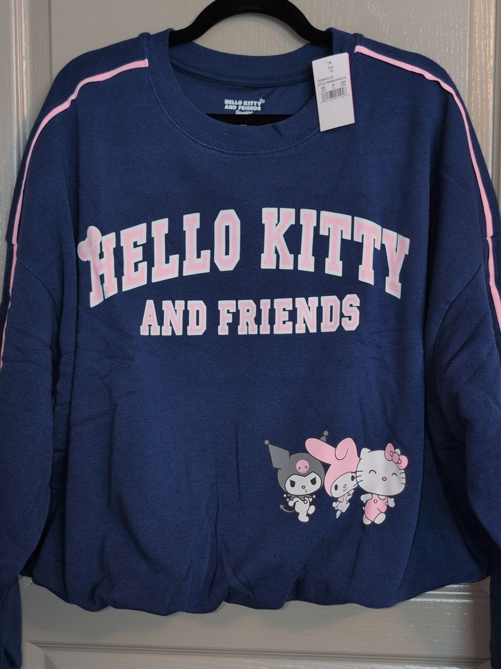 Hello Kitty Navy Sweatshirt with Pink Graphic & Trim